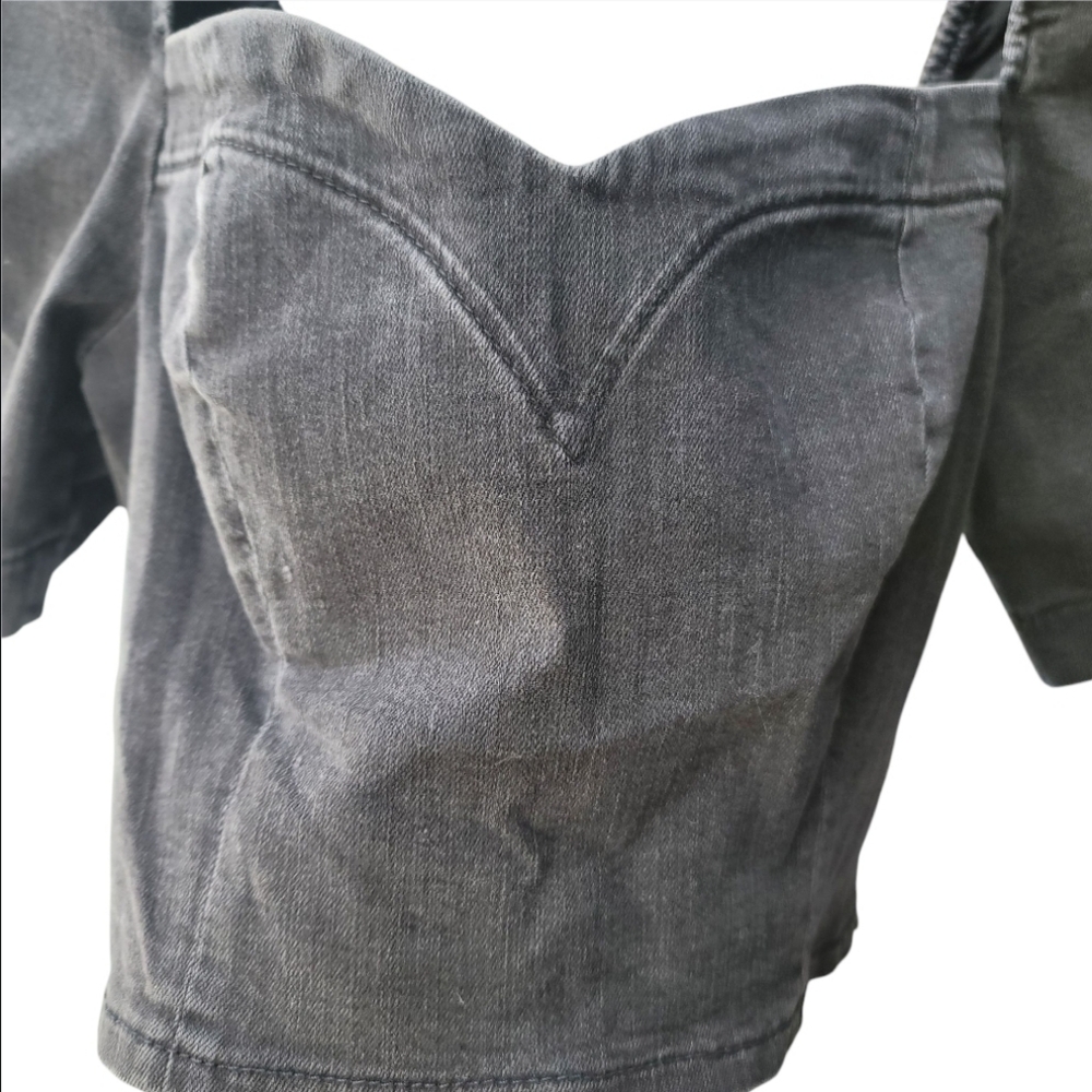 NWT BDG Black Puff Sleeve Women's Denim Crop Top - Size Medium - Picture 5 of 10